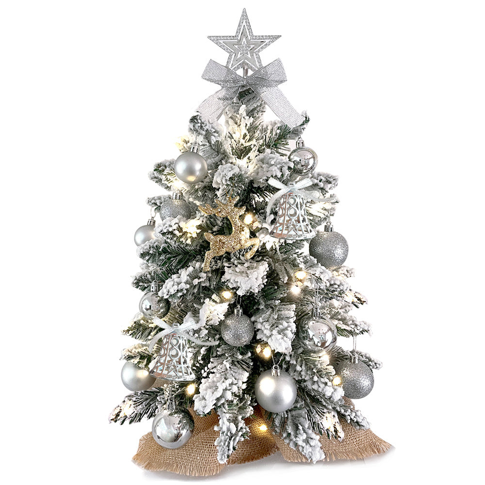 NEITH 2ft Flocked Mini Christmas Tree with LED Lights - Tabletop Tree